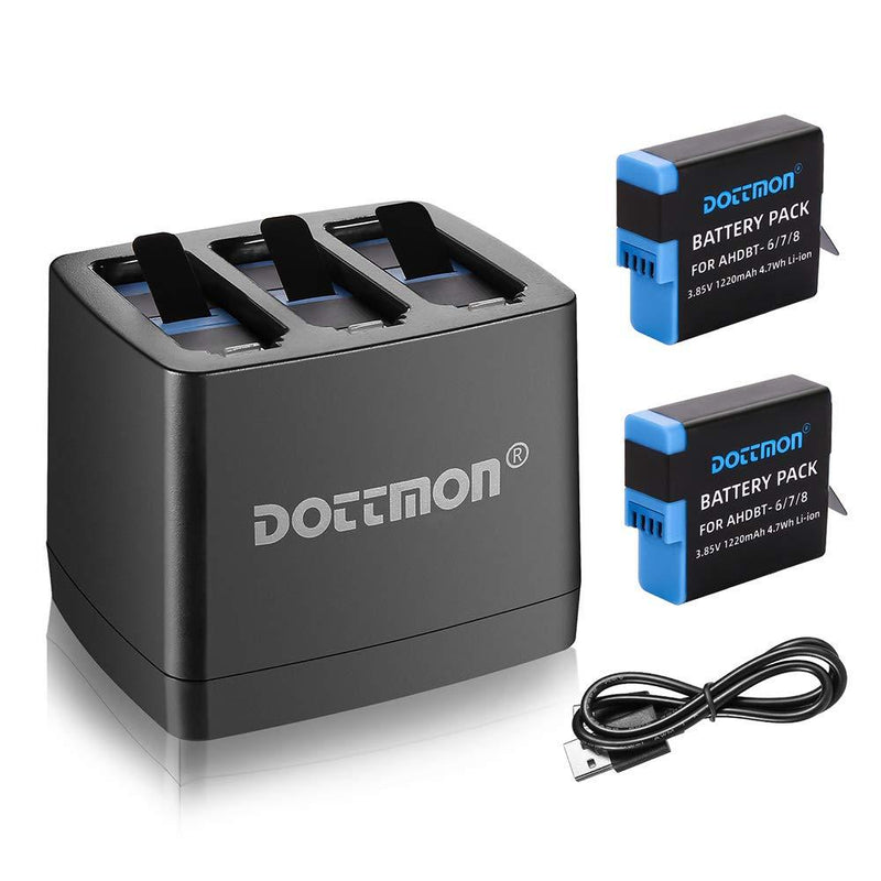 DOTTMON Hero 8/7/6 Replacement Batteries(2-Pack) and 3-Channel USB Storage Charger for GoPro Hero 8 Black, GoPro Hero 7 Black, GoPro Hero 6 Black Batteries