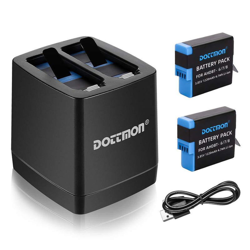 DOTTMON Hero 8/7/6 1220mAh Replacement Batteries(2-Pack) and Dual USB Storage Charger for GoPro Hero 8 Black, GoPro Hero 7 Black, GoPro Hero 6 Black Batteries