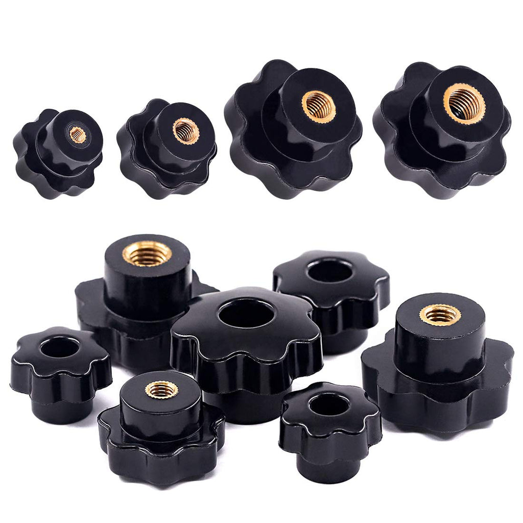 Hilitchi Plastic Screw On Type Knurled Clamping Nuts Knob Handle Star Knob Black Threaded Hand Knob(Assortment Kit-32PCS) Assortment Kit