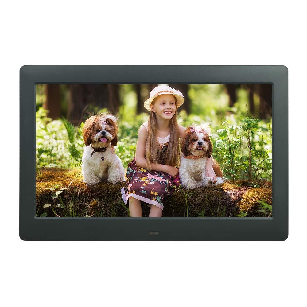 10.5 INCH Digital Photo Picture Frames Music Photo Video Player with Remote Control IPS Screen, Background Music/Multi-Slideshow/4 Windows Display/Calendar/Clock Electronic Picture Photo Frame 10.5" Black