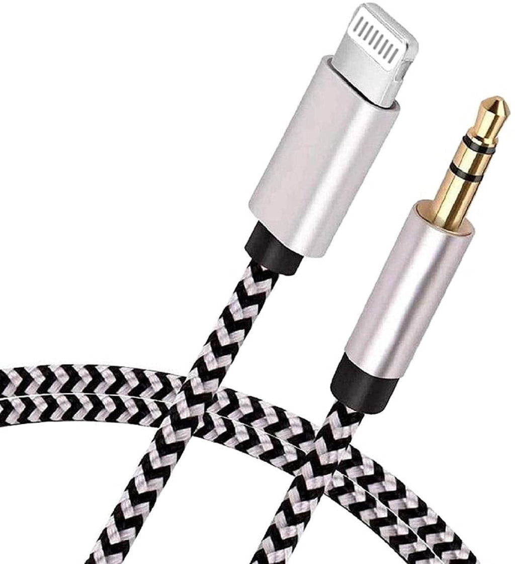 [Apple MFi Certified] iPhone AUX Cord for Car Stereo, Veetone Lightning to 3.5mm AUX Audio Nylon Braided Compatible with iPhone 12/11/XS/XR/X 8 7/iPad/iPod to Speaker, Home Stereo, Headphone (Silver)