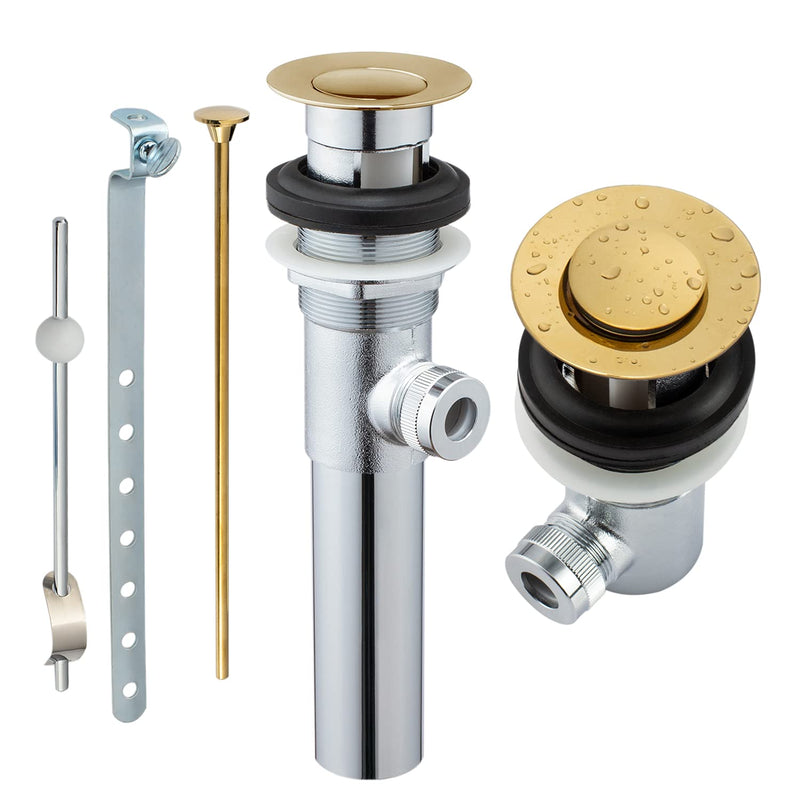 Artiwell Sink Pop-Up Drain Stopper Assembly with Lift Rod and Overflow, Solid Brass Lavatory pop up Drain Assembly for Bathroom Faucet Vanity Sink, All Brass Construction (Polished Brass) Polished Brass