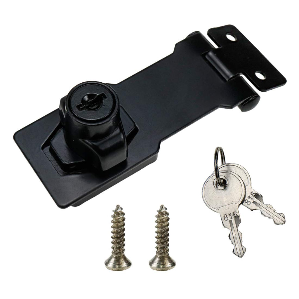 Meprtal 3-Inch Clasp Keyed Lock Hasp Latch with Lock Heavy Duty Cabinets Locking Hasp Knob for Gate Shed Small Door Chrome Black Zinc Alloy with 2 Keys and Screws