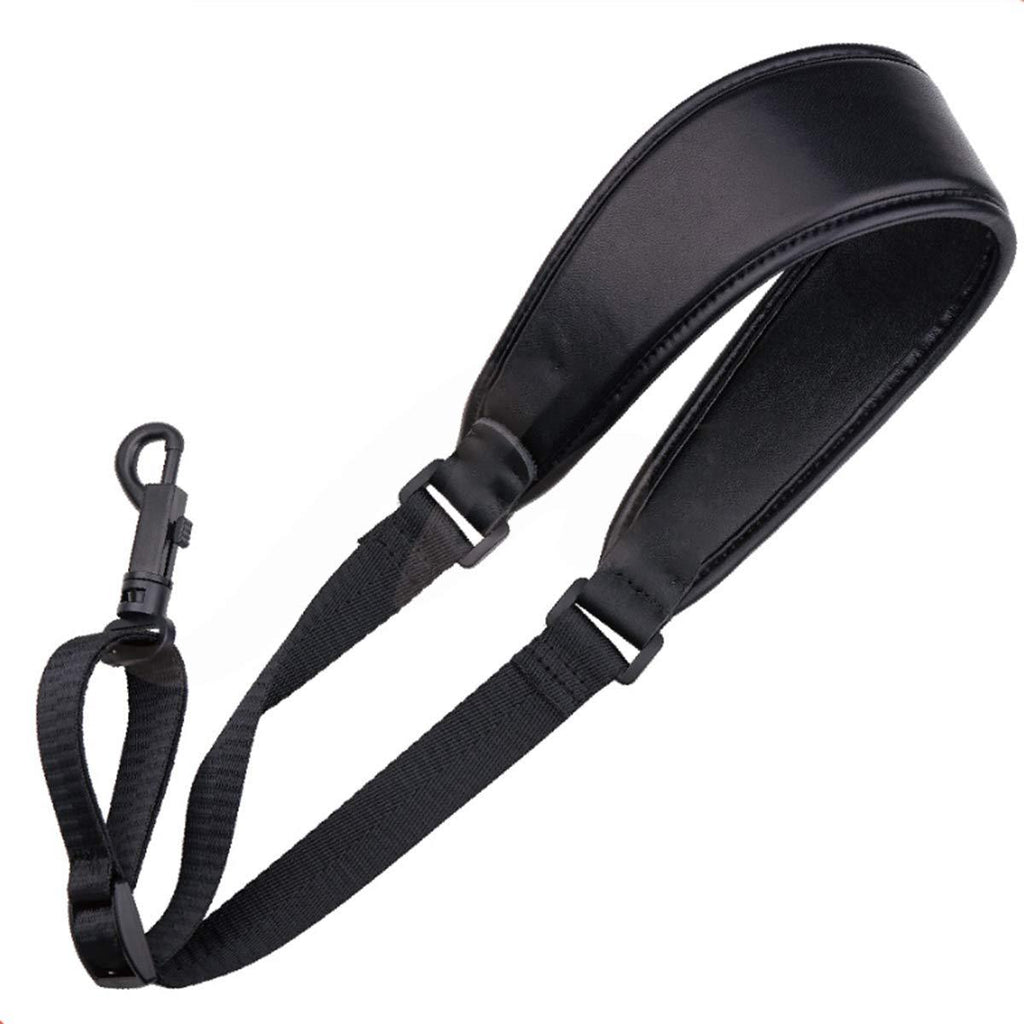 Saxophone neck strap, soft leather length adjustable, traditional rotating hook, suitable for saxophone/clarinet/oboe/horn (black)
