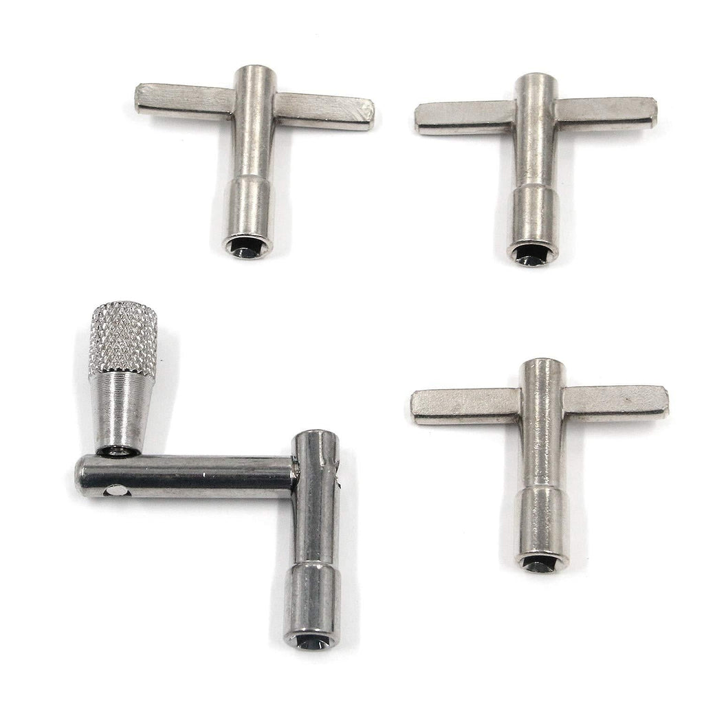 Geesatis 3 Pcs Universal Drum Tuning Key with 1 Pcs Continuous Motion Speed Drum Key for Drummer Playing, Chrome-plated Steel