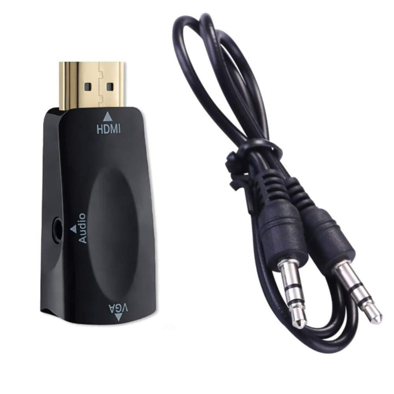 DT&C - HDMI to VGA Adapter + 1.5Ft 3.5mm Cable | HDMI to VGA Up to 1080P / 1200P Full HD @ 60Hz with Gold Plated Connectors | Black