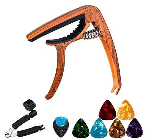 Guitar Capo for Acoustic and Electric Guitars Quick Change Grain Clamp Dark Wood