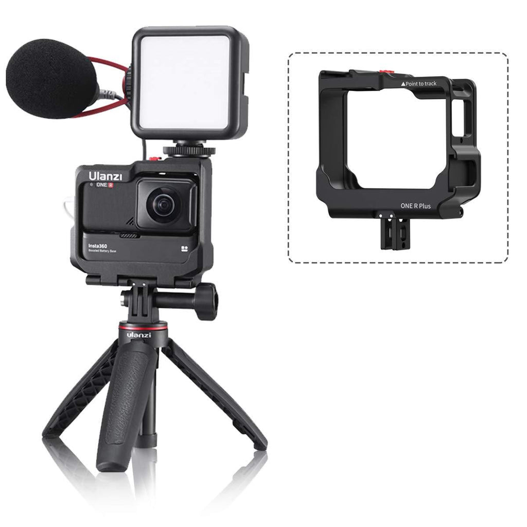 Aluminum Alloy Camera Cage for Camera Insta 360 ONE R, Adapter with Cold Shoe Mount for External Microphones & Video Lights, Perfect for Travelling,Vlogging Shooting