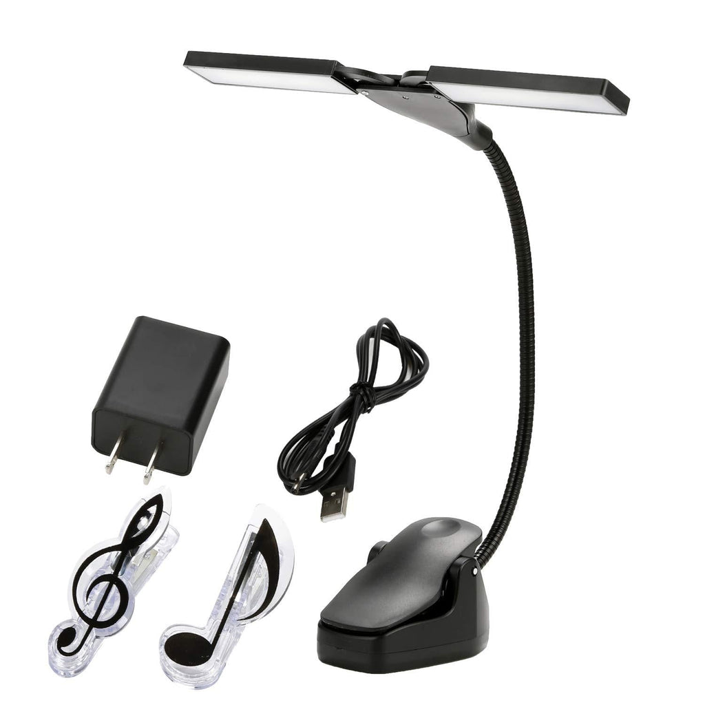 LED Music Stand Lights Rechargeable - 28 LEDs Clip Light with 3 Brightness Levels,1800mAh Li-ion Desk Clip Lamp,Eye-Caring,Perfect for Night Reading,Instruments Practise,USB Cable and Adapter Inclu. Black