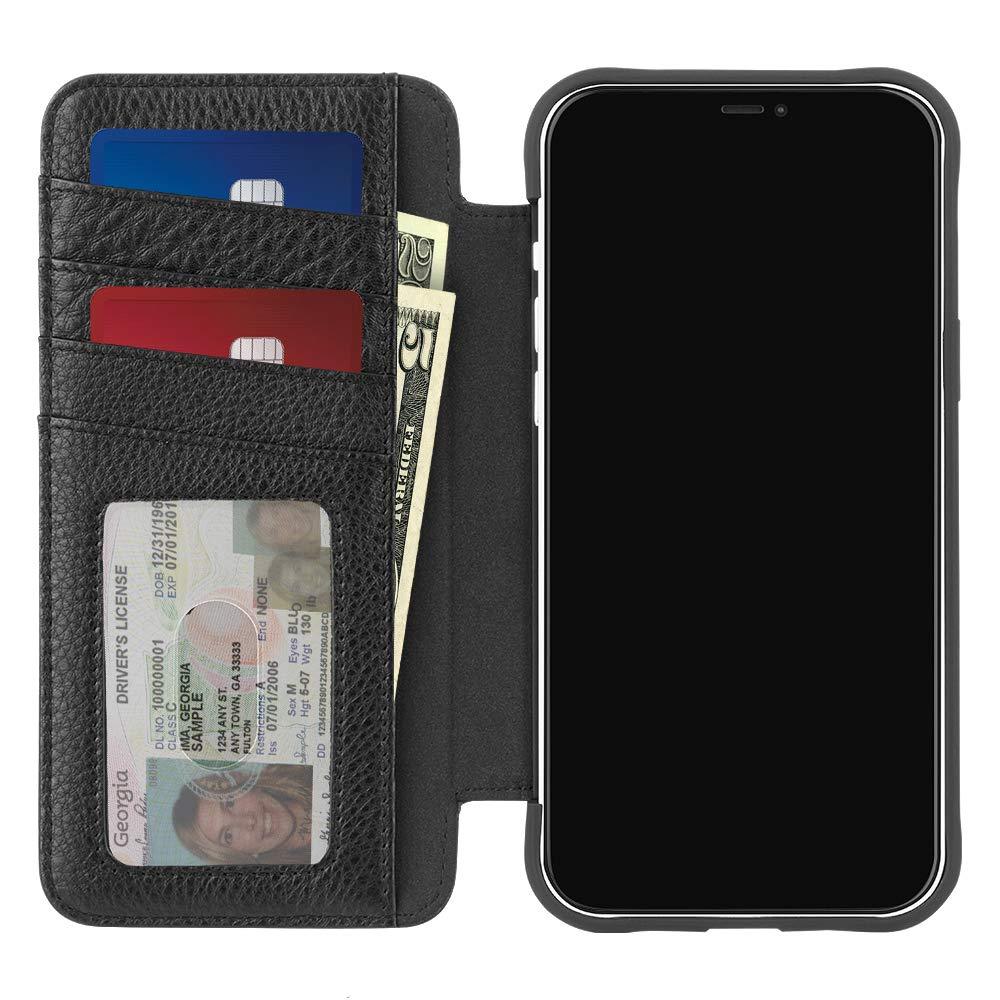 Case-Mate - Tough Leather Wallet Folio - Case for iPhone 12 and iPhone 12 Pro (5G) - Holds 4 Cards + Cash - 6.1 Inch - Black iPhone 12 / iPhone 12 Pro Black Leather