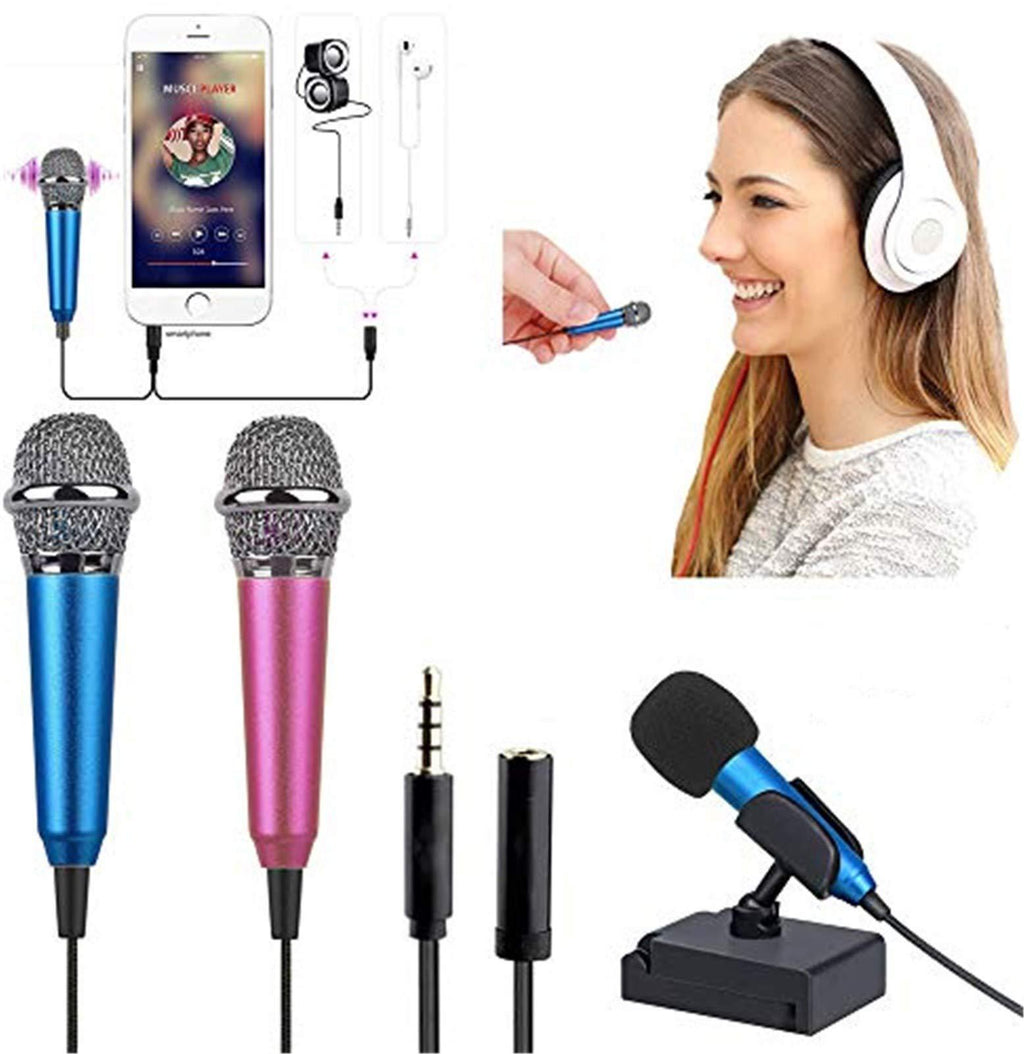 [AUSTRALIA] - [2PCS] Mini Microphone with omnidirectional Stereo Microphone, Mini Karaoke Microphone, Suitable for Laptop, iPhone, Android Phone (with Stand) (Pink+Blue) Pink+blue 