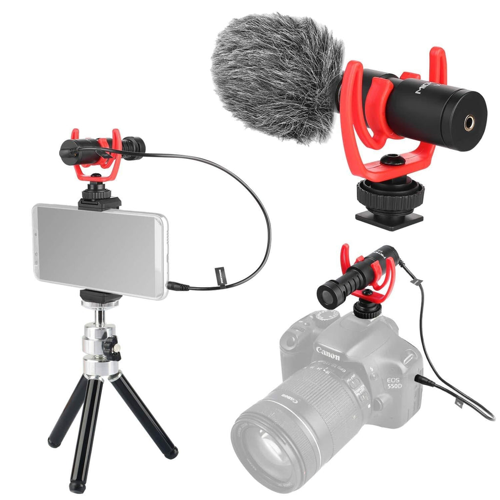 MICMOV V-1 Universal Cardioid Microphone - with Shock Mount, Tripod, Phone Clip and Storage Case, Compatible with 3.5mm Interface Smartphones, Camera for Recording YouTube, TikTok etc V-1 KIT