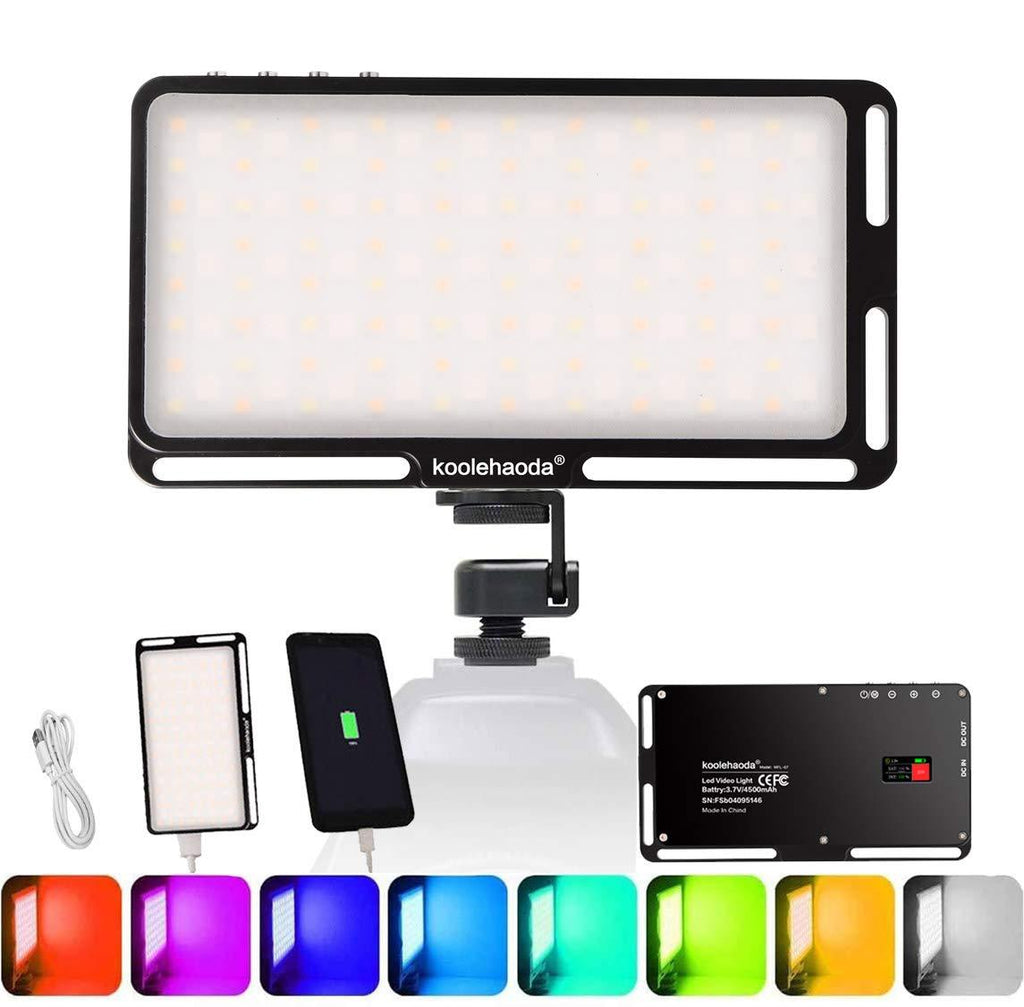 Koolehaoda RGB LED Video Light 6 Light Modes, CRI 96+ 3000K-6500K Dimmable, with Type C Port USB DC Output Power Bank Feature and Magnetic Attachment