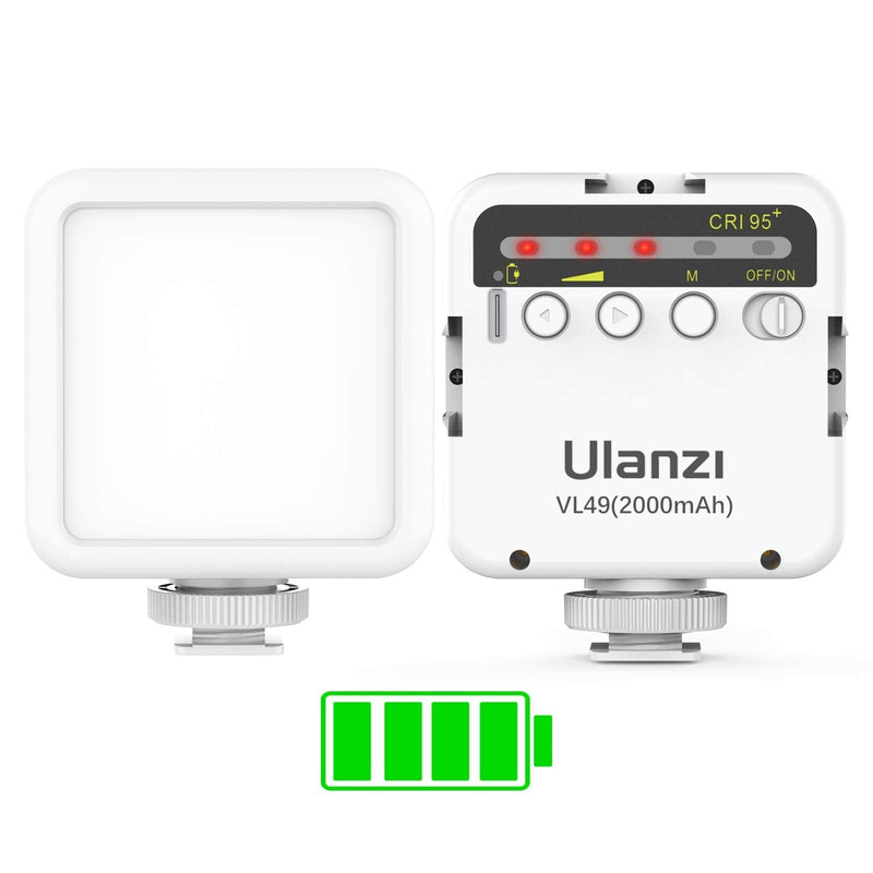ULANZI VL49 2000mAh LED Video Light w 3 Cold Shoe, Rechargeable Soft Light Panel for DJI OSMO Mobile 3 Pocket Zhiyun Smooth 4 Sony RX100 VII Canon G7X Mark III A6400 6600 Camera GoPro 10 9 8 Vlogging White
