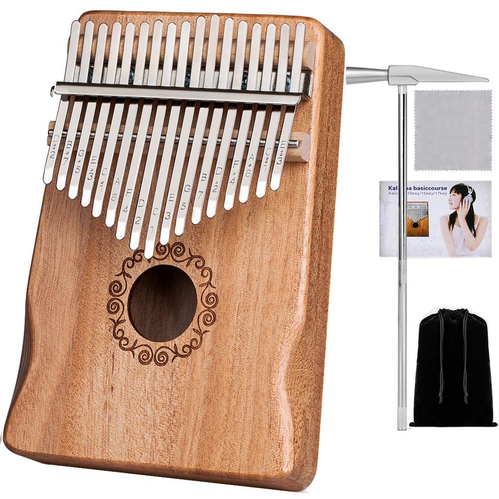 Kalimba 17 Keys Thumb Piano Portable Musical Instruments, Mbira Sanza Wood Finger Piano Gift for Kids Adult Beginners with Tune Hammer and Study Instruction (Natural Wood)