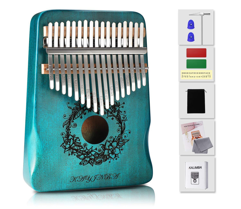 Kalimba-17 Key Thumb Piano,Exquisite Mahogany Wood Portable Kalimba,Tune Hammer and Study Instruction,Musical Gifts for Music lovers Adults Kids(Teal Blue) Teal Blue