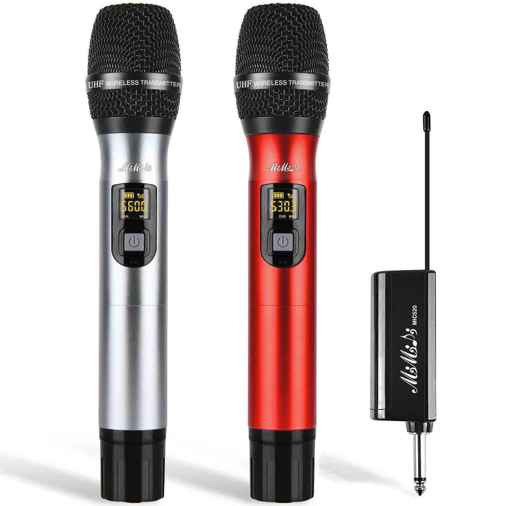 Wireless Microphones - Dual Handheld UHF Portable Dynamic Mic System with Rechargeable Receiver, MIMIDI Karaoke Microphone for Singing Machine,PA,Speaker,Party,Church,Meeting Use,260ft (MIC520)