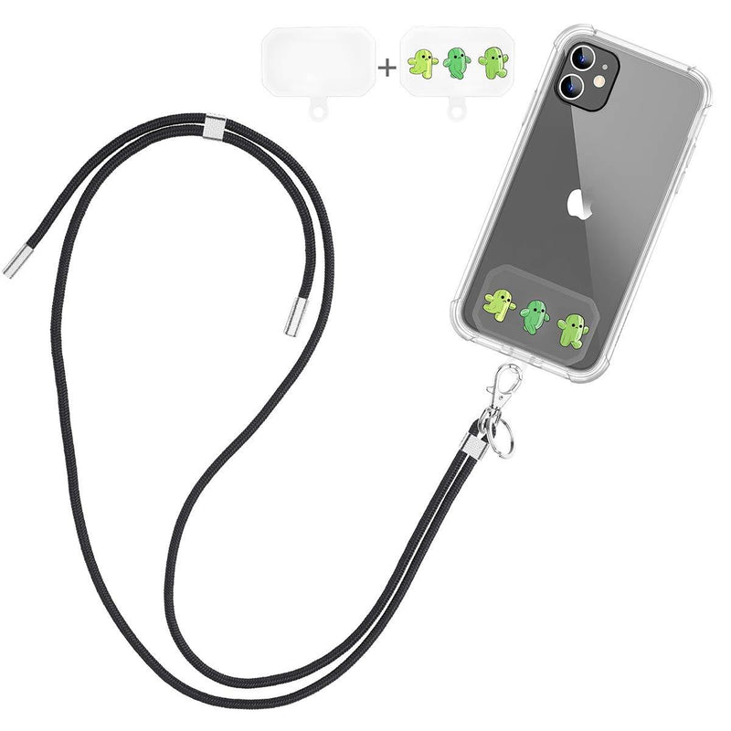 Dracool for Mobile Phone Lanyard Phone Charms Adjustable Neck Nylon Strap Keychain Chain Safety Universal Crossbody with Transparent Patch for iPhone/Samsung/Google/LG Most Smartphones Case - Black