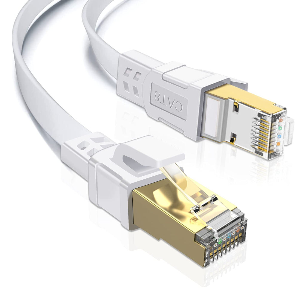 TBMax Cat 8 Ethernet Cable 10 ft, High Speed Cat8 40Gbps 2000MHz LAN Cord with Gold Plated RJ45 Connectors, S/FTP Shielded Network Patch Cable for Gaming/Modem/Router -White White