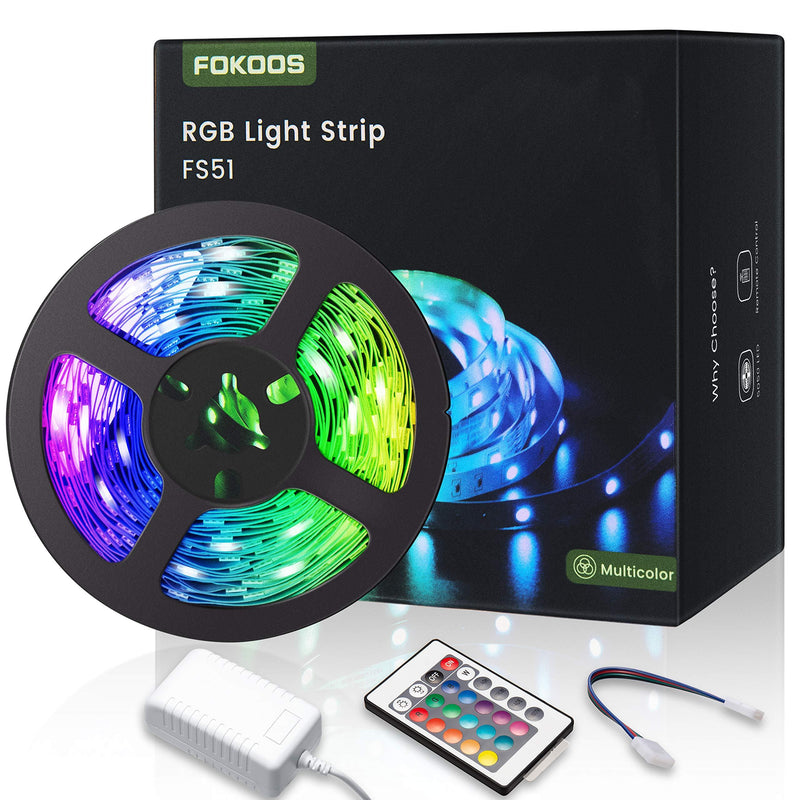 [AUSTRALIA] - LED Strip Lights, FOKOOS 16.4 Ft RGB Strip Light with 24 Keys IR Remote, LED Light can Flexible Color Changing for Home, Bedroom, Kitchen, Indoor DIY Decoration 