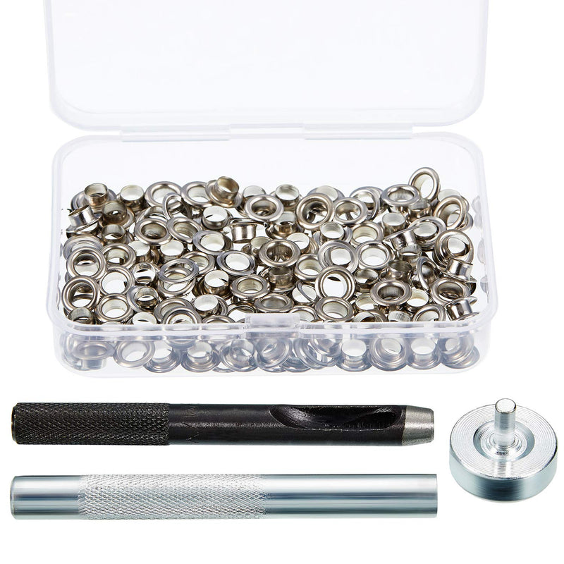 Grommet Eyelets Tool Kit, Grommet Setting Tool and 100 Sets Grommets Eyelets with Storage Box (,) 3/16 Inch Inside Diameter Silver
