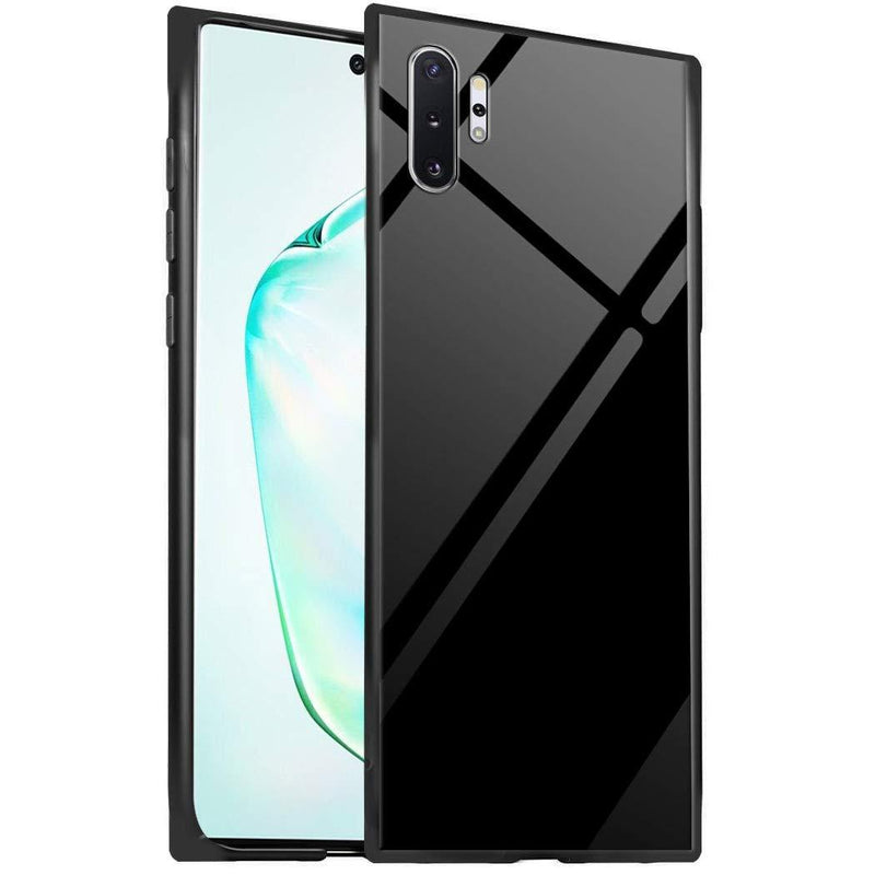 XLHLKP Samsung Galaxy Note 10 Plus Case,Note 10+ Plus Case,Tempered Glass Pattern Back+TPU Frame Hybrid Shell Slim Case Galaxy Note10 Plus Case Anti-Drop (Black) Black