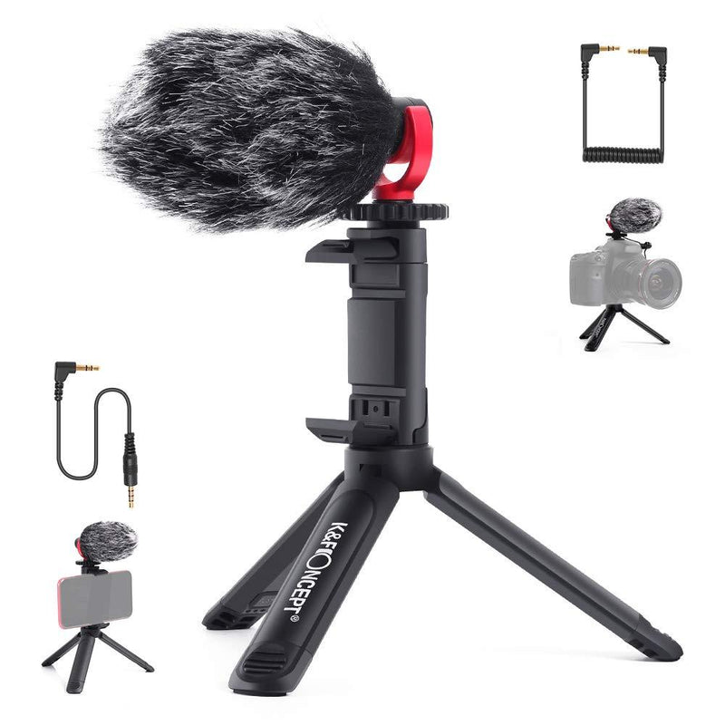 K&F Concept Universal Video Microphone Kit with Shock Mount, Desktop Tripod, Phone Stand, External Shotgun Mic Compatible with Smartphone,DSLR Cameras, Camcorders for Vlog Recording YouTube Interview