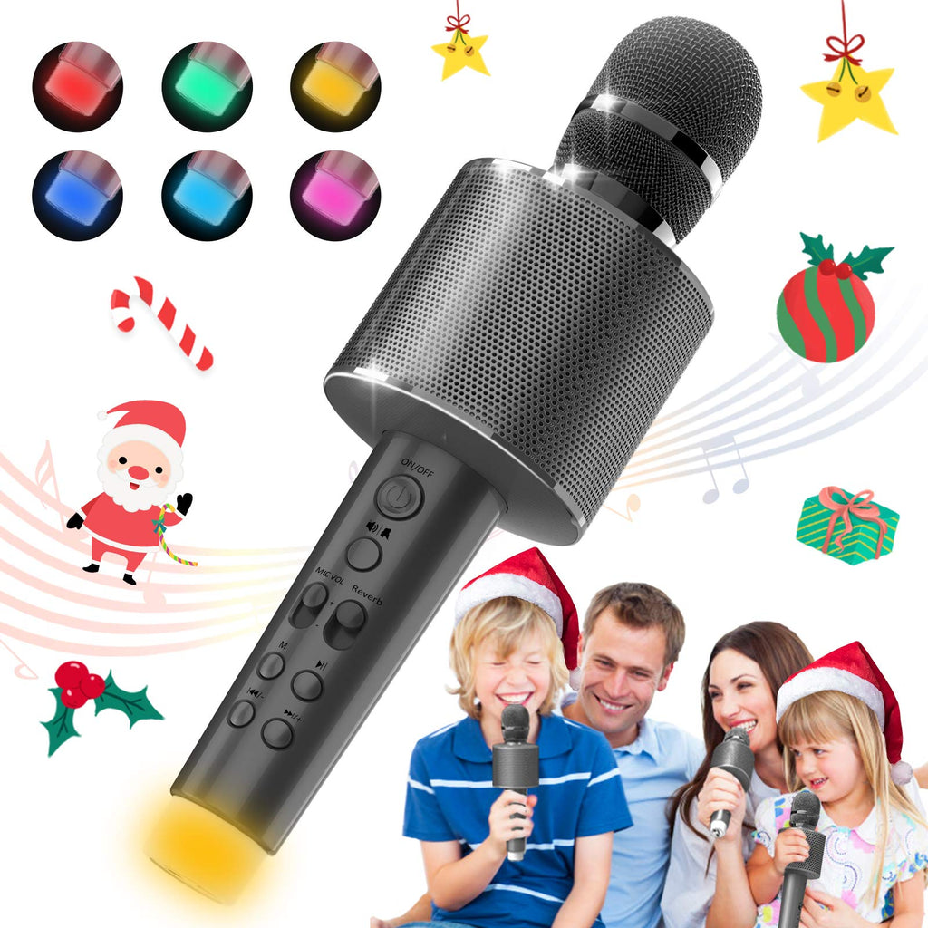 [AUSTRALIA] - BLAVOR Bluetooth Karaoke Microphone Wireless for Kids Adults, Magic Sing Portable Handheld Speaker Machine with LED Lights Home Party Birthday Toys for 4 5 6 7 8 9 10 11 12 Year Old Girls Boys(Gray) Gray 