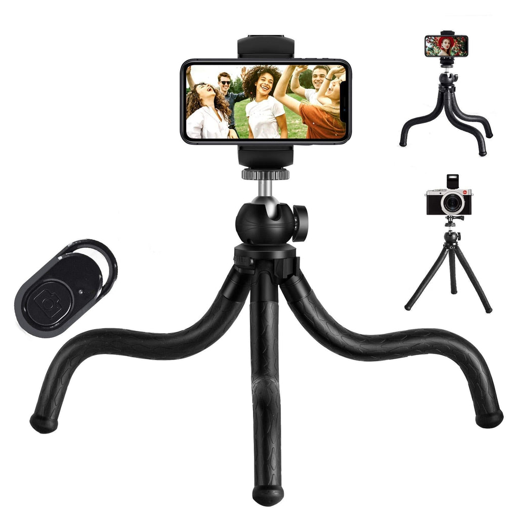 Phone Tripod Flexible Octopus Travel Tripod for iPhone,Android,GoPro, DSLR,IPAD, Action Camera,with Wireless Remote Shutter, 2 in 1 Universal Cell Phone/Tablet Holder (Black)