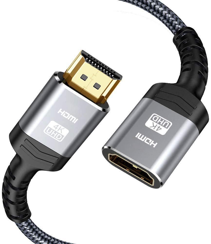 High Speed 4K HDMI Extension Cable 1FT, Highwings 18Gbps Short HDMI 2.0 Extender Cable Male to Female Adapter Braided Nylon Support 3D, 1080P, 2160P for Roku/Fire TV Stick, Google Chromecast 1feet