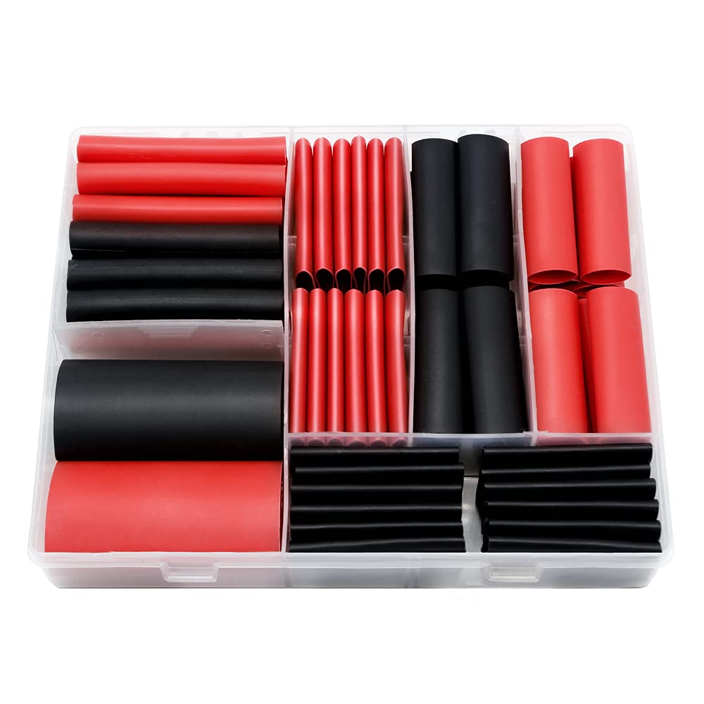 80 Pcs 3:1 Large Heat Shrink Tubing Assortment Kit, Marine Dual Wall Polyolefin Heat Shrink, 4 Size: 3/8, 1/2, 3/4, 1 inch (Black & Red) Large-3/8, 1/2, 3/4, 1 inch