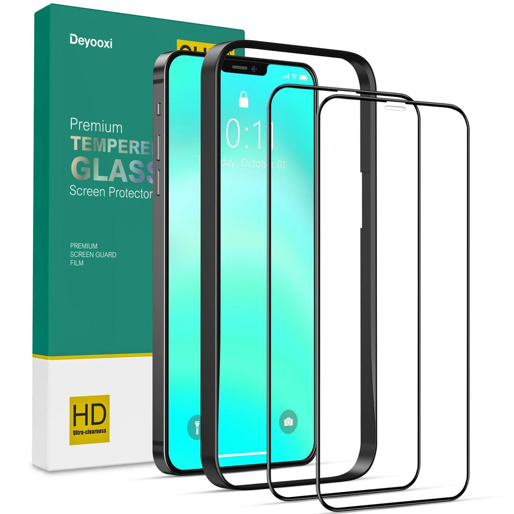 Deyooxi (2 Packs) Screen Protector Compatible with iPhone 12 Pro Max,(Edge to Edge 3D Coverage) Tempered Glass Screen Protector, 3D Full Protective Screen Film(Guidance Frame Include),Black Black Broder