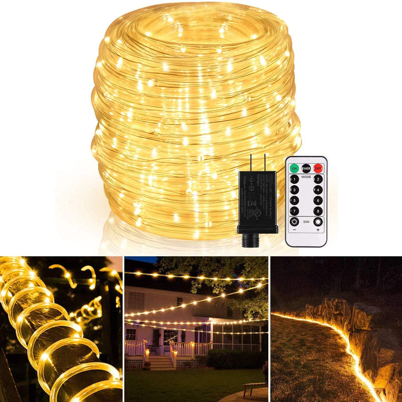 GreenClick LED Rope Lights Outdoor, Connectable 72ft 200 LED String Lights Plug in with Remote, Waterproof Dimmable 8 Modes Fairy String Lights with Timer for Christmas Deck Patio Pool Wedding Party
