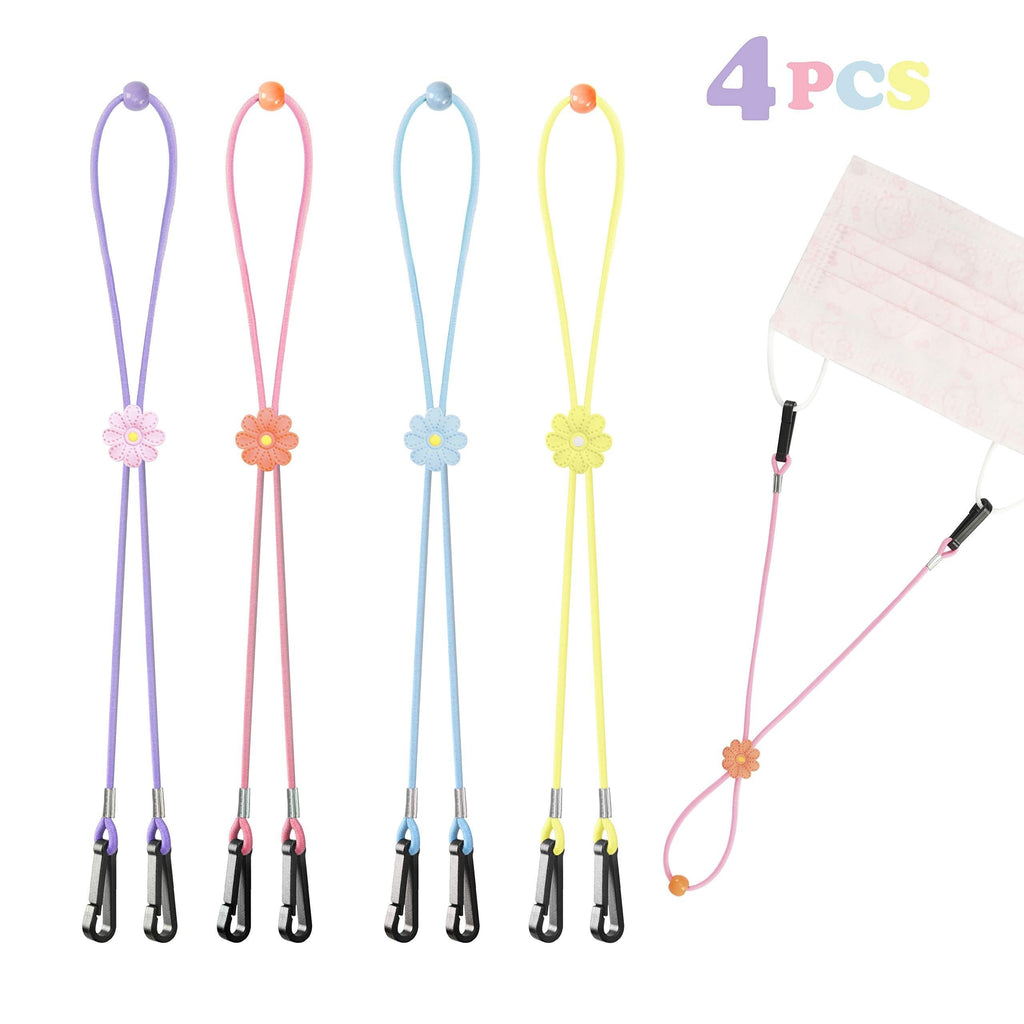 4 PCS Adjustable Length Kids M.Ask Lanyards with Rubber Clips, Safety & Comfortable M.Ask Holder Lanyard,Release Ear Pressure M.Ask Strap Kid Around The Neck (4,Flowers) Flower