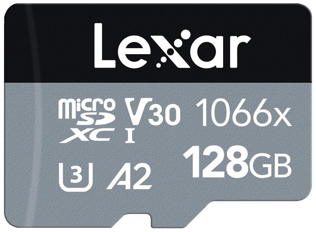 Lexar Professional 1066x 128GB microSDXC UHS-I Card w/SD Adapter Silver Series, Up to 160MB/s Read, for Action Cameras, Drones, High-End Smartphones and Tablets (LMS1066128G-BNANU)