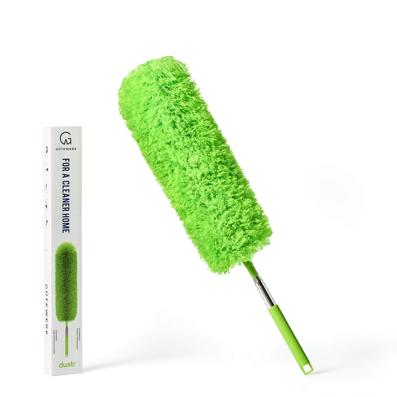 GÜTEWERK DUSTR Microfiber Duster with Extension Pole, Feather Duster, Ceiling Fan Duster, Feather Dusters for Cleaning, Dust Cleaner, Cobweb Duster - Electrostatic Bendable Head - up to 55 Inch up to 55 in