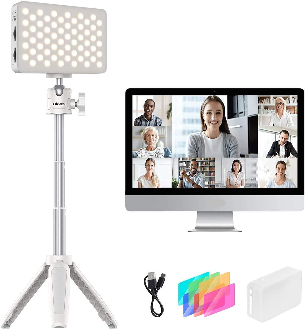 Webcam Video Conference Lighting for Laptop, LED Video Light w Extendable Tripod Table Lamp Compatible with MacBook iPad Tablet Desktop Computer for Remote Working Home Study YouTube Live Streaming White