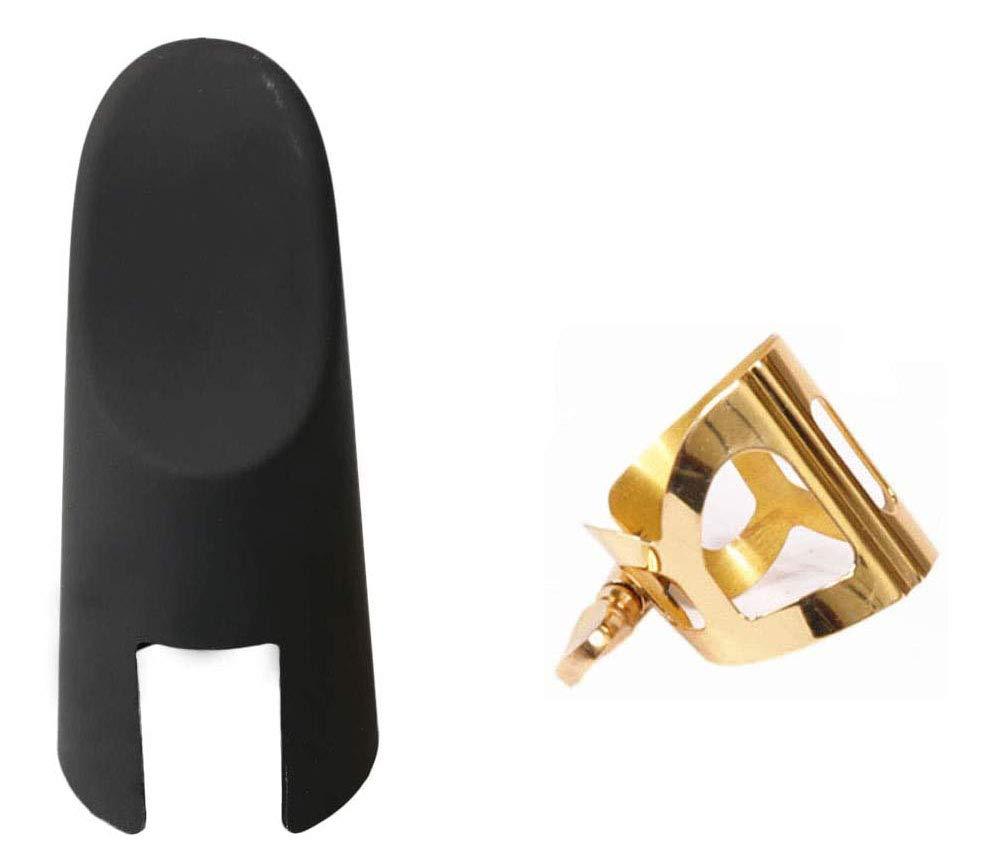 Jiayouy Gold Ligature Fastener and Plastic Cap for Tenor Sax Saxophone Mouthpiece 2pcs