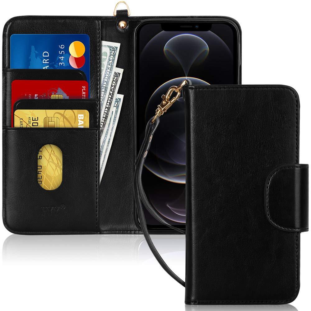 FYY Case Compatible for iPhone 12 /iPhone 12 Pro 5G 6.1", [Kickstand Feature] Luxury PU Leather Wallet Case Flip Folio Cover with [Card Slots] and [Note Pockets] for iPhone 12/12 Pro 5G 6.1" Black