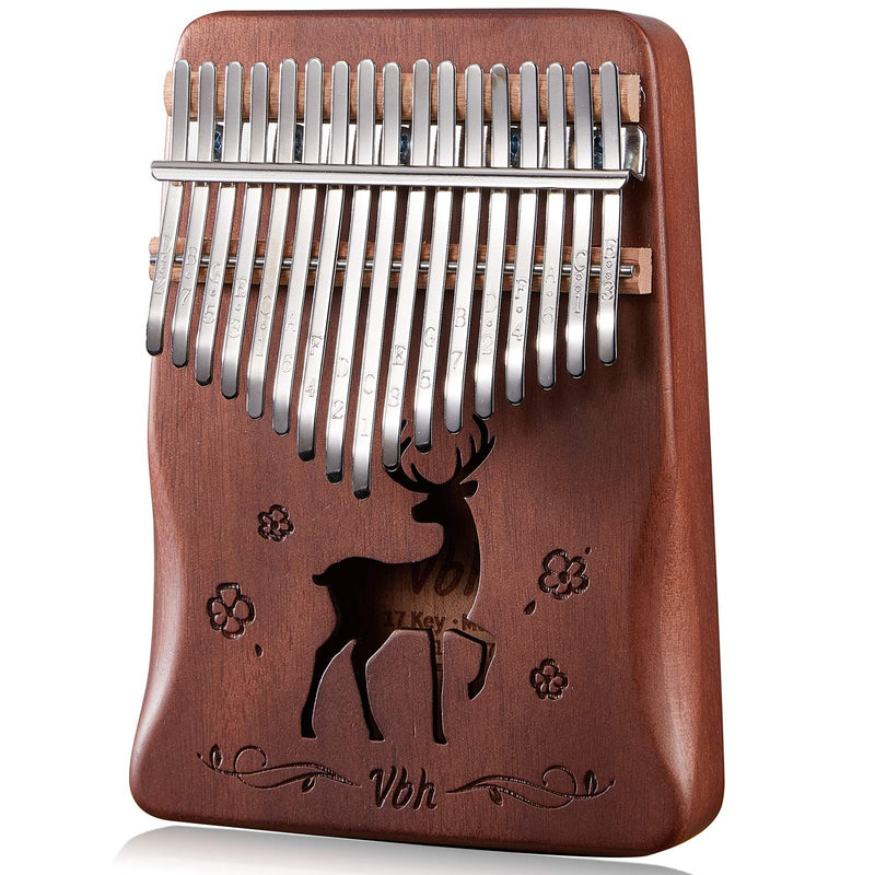 Kalimba Thumb Piano 17 Keys Portable Beginner Piano of Mahogany Wood Kalimba and Professional Finger Piano Gifts for Kids or Adult with Tune Hammer and Study Instruction Coffee sika deer