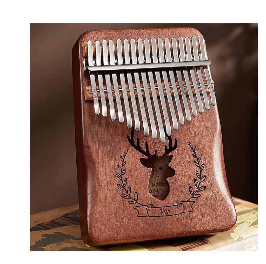 Kalimba 17 Keys Thumb Piano with Mahogany Wood Portable Finger Piano Gifts for Kids and Piano Beginners Professional Tune Hammer and Study Instruction Coffee acacia deer
