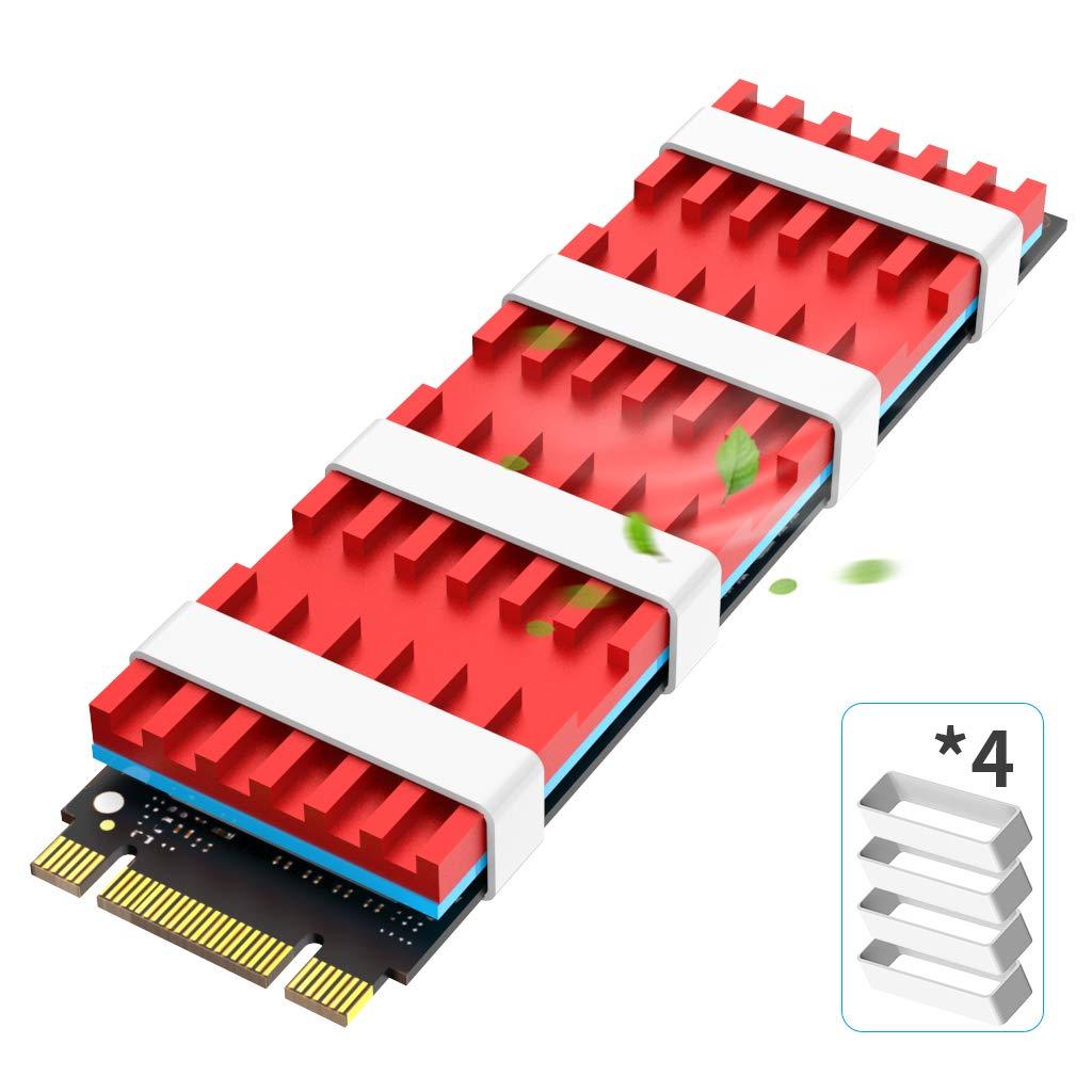 AOJUE Universal M.2 Heatsink NVME Heatsink SSD Heatsink Cooler for 2280 M.2 SSD with Silicone Thermal Pad (red) red
