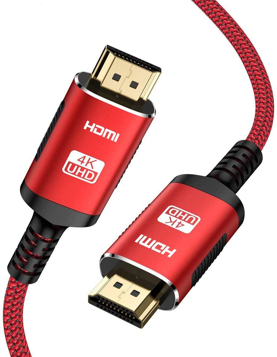 HDMI Cable 3.3FT, Snowkids 4K HDMI Cable 2.0 High Speed 18Gbps, Support 3D, 1080P, 2160P, Audio Return, Ethernet, 4K HDR -Braided Cord Compatible for Video, PC, Projector, UHD TV, PS4, Blu-ray Red 3.3Feet