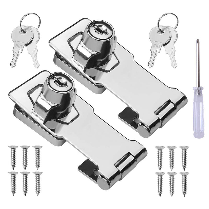 2 Packs Keyed Hasp Locks Stainless Steel,Twist Knob Keyed Locking Hasp for Small Doors, Cabinets and More with a Screwdriver,Chrome Plated (3Inch with Keys) 3Inch Silver