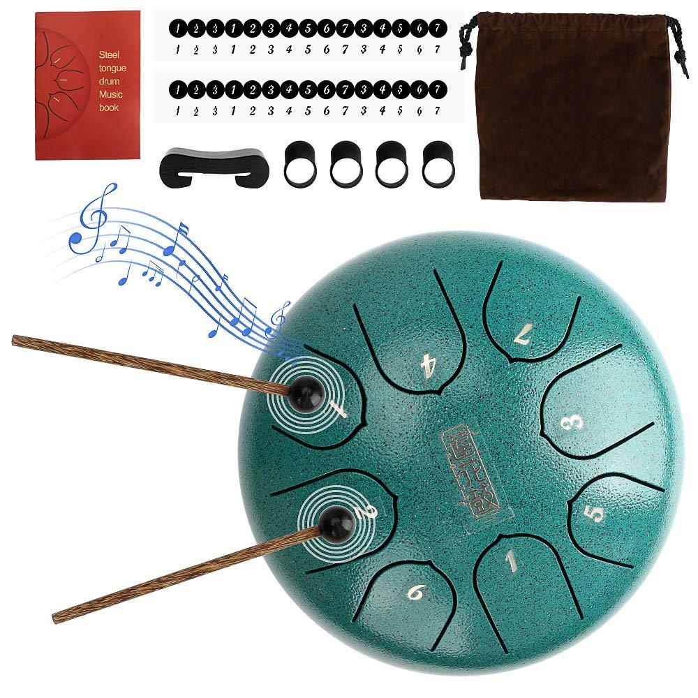 Steel Tongue Drum LINGSFIRE Handpan Drum 8 Notes 6 Inches Steel Drum Set Percussion Instrument Calm Drum with Drum Bag Mallets Finger Picks Music Score for Musical Education Yoga Meditation