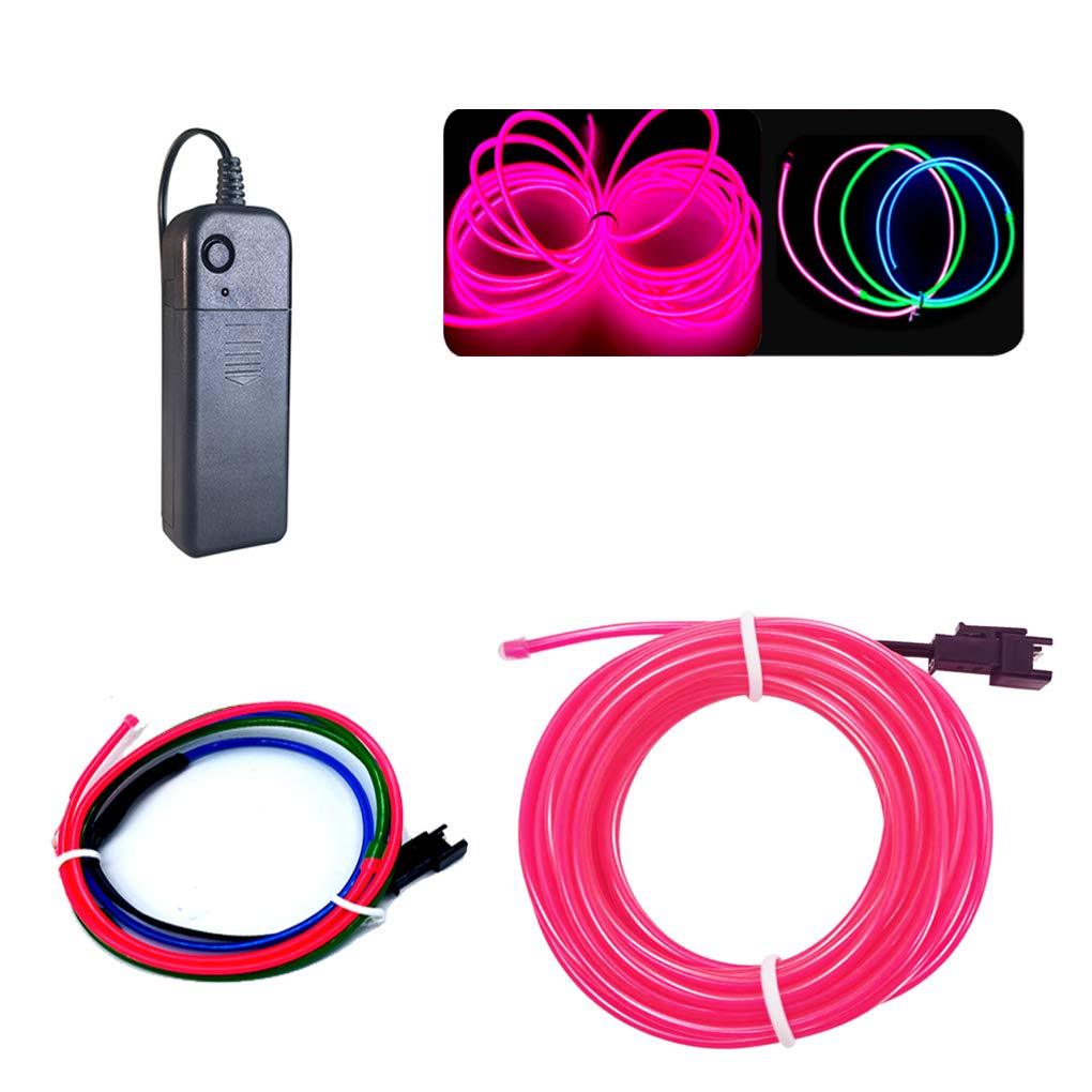 MaxLax EL Wire Pink, 16ft/3.28ft 2 Packs Neon Lights Noise Reduction Glowing Strobing Electroluminescent Wire for Parties, Halloween, DIY Decoration Pink-colorful 5M/16FT