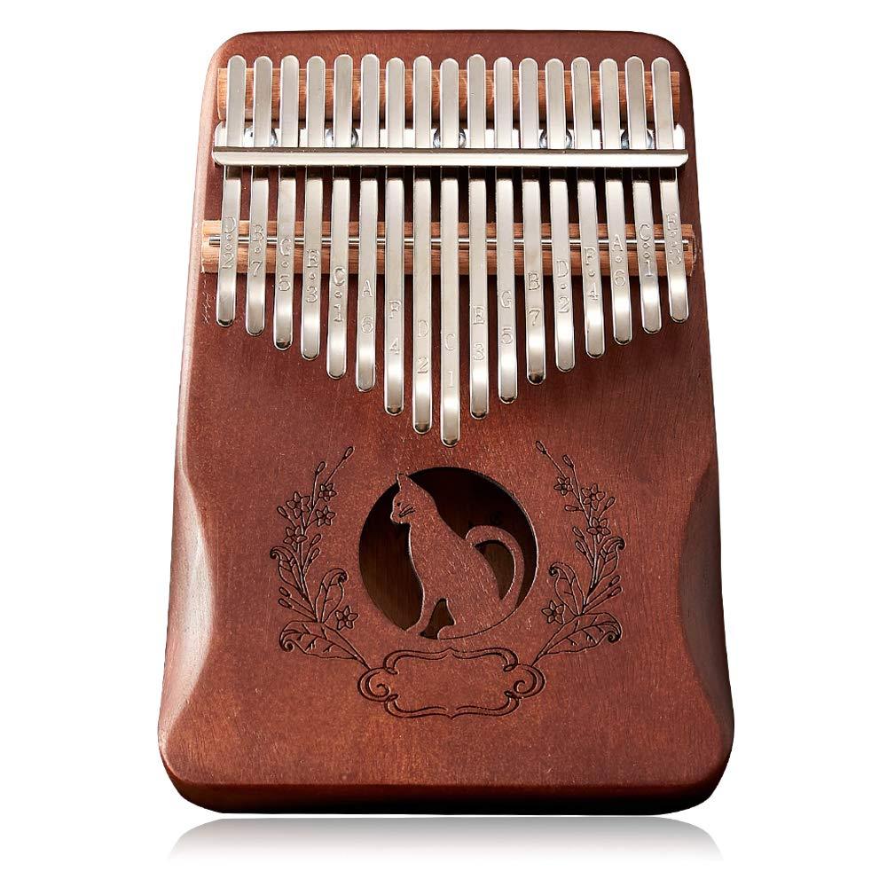 Kalimba 17 Keys Thumb Piano with Mahogany Wood Portable Finger Piano Gifts for Kids and Piano Beginners Professional Tune Hammer and Study Instruction（Deep Coffee Cat） Deep coffee cat