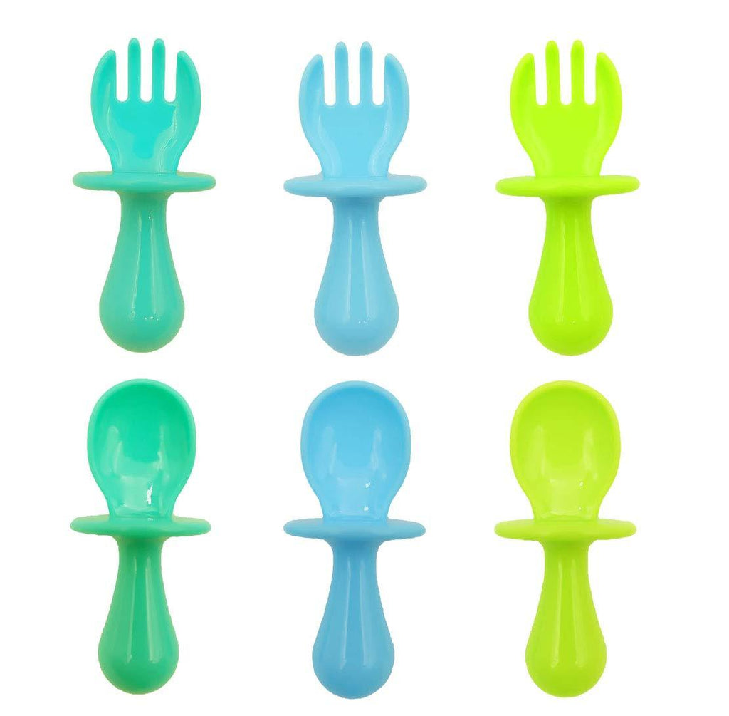 Chubby Zebra First Training Self Feed Baby Utensils – Anti-Choke, BPA-Free Baby Spoons and Forks Toddler Utensils – Toddler Silverware for Baby Led Weaning Ages 6 Months (Cold Color) cold color