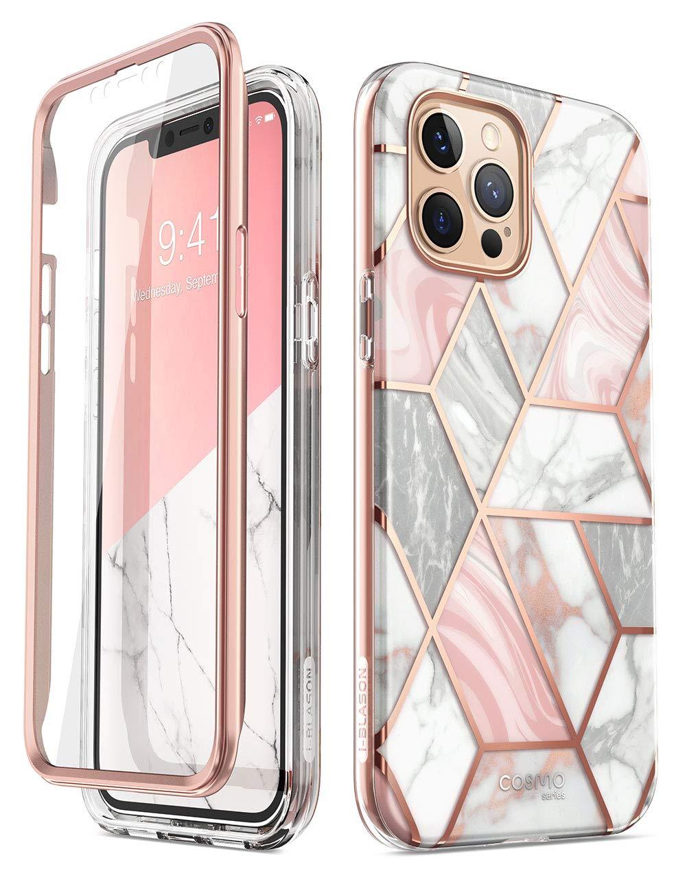 i-Blason Cosmo Series Case for iPhone 12 Pro Max 6.7 inch (2020 Release), Slim Full-Body Stylish Protective Case with Built-in Screen Protector (Marble) Marble