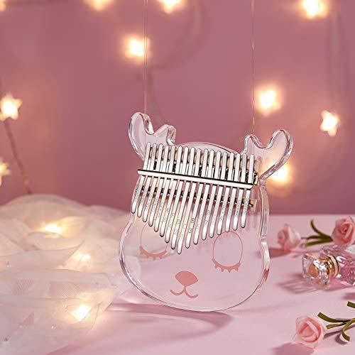 Molioon Kalimba Thumb Piano, crystal Kalimba 17 Key Kalimba With A Cute Deer face a Eva Waterproof Protective Case,tune Hammer,Gift For for kids children beginners adults Pink-bear